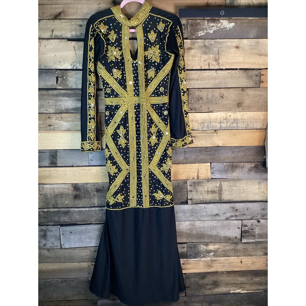 Handmade Black And Gold Mermaid Beaded Dress Size Medium